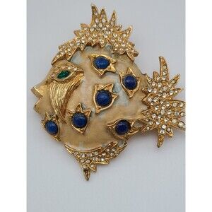Very Rare 1960s Kramer Rhinestone And Cabochon Fish Brooch